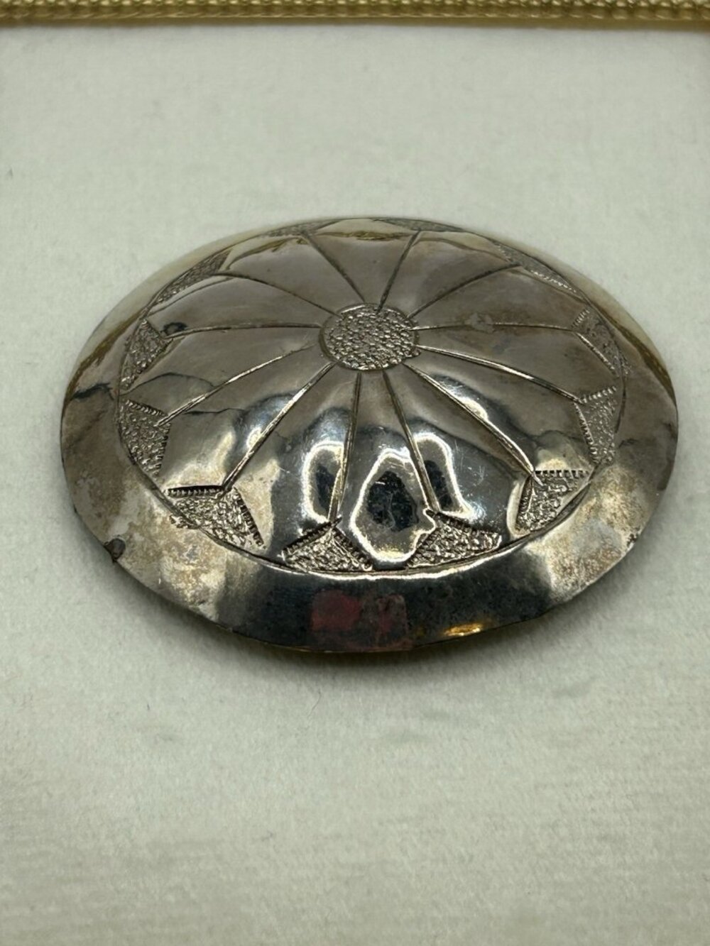 Vintage Silver Tone Floral Dome Pendant Large Etched Metal Statement Western - Picture 8 of 10